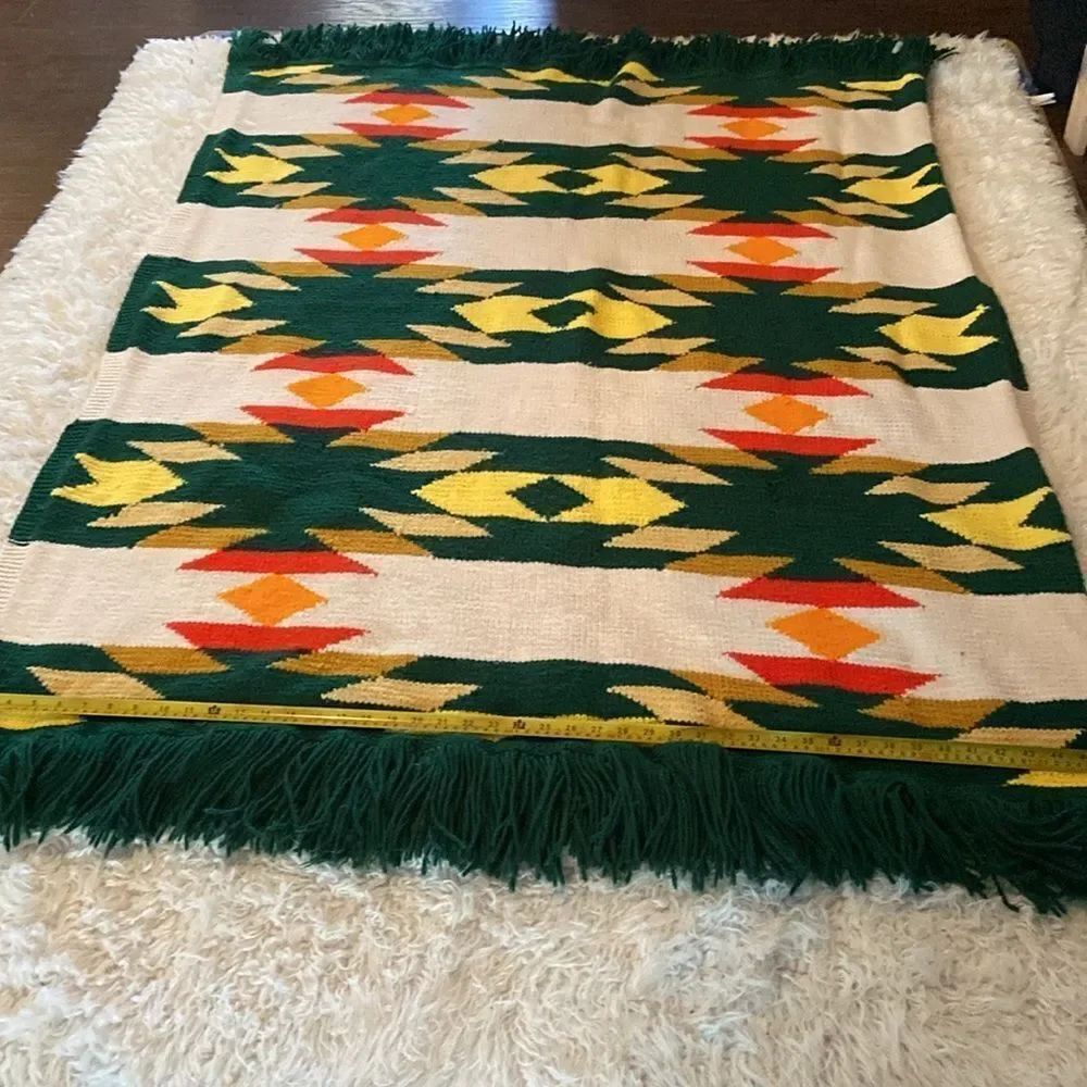 Vintage Crocheted Southwestern Pattern Green gold orange